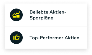 Die Menüpunkte 'Beliebte Aktien-Sparpläne' und 'Top-Performer Aktien' werden angezeigt.