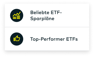 Die Menüpunkte 'Beliebte ETF-Sparpläne' und 'Top-Performer ETFs' werden angezeigt.