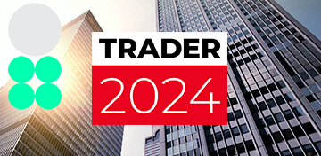 Vor einem Ausschnitt von zwei Wolkenkratzern sieht man das Logo Trader 2024.