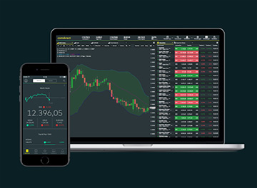 Die Bildschirme von Laptop und Handy zeigen die Handelsplattform CFD Trader.